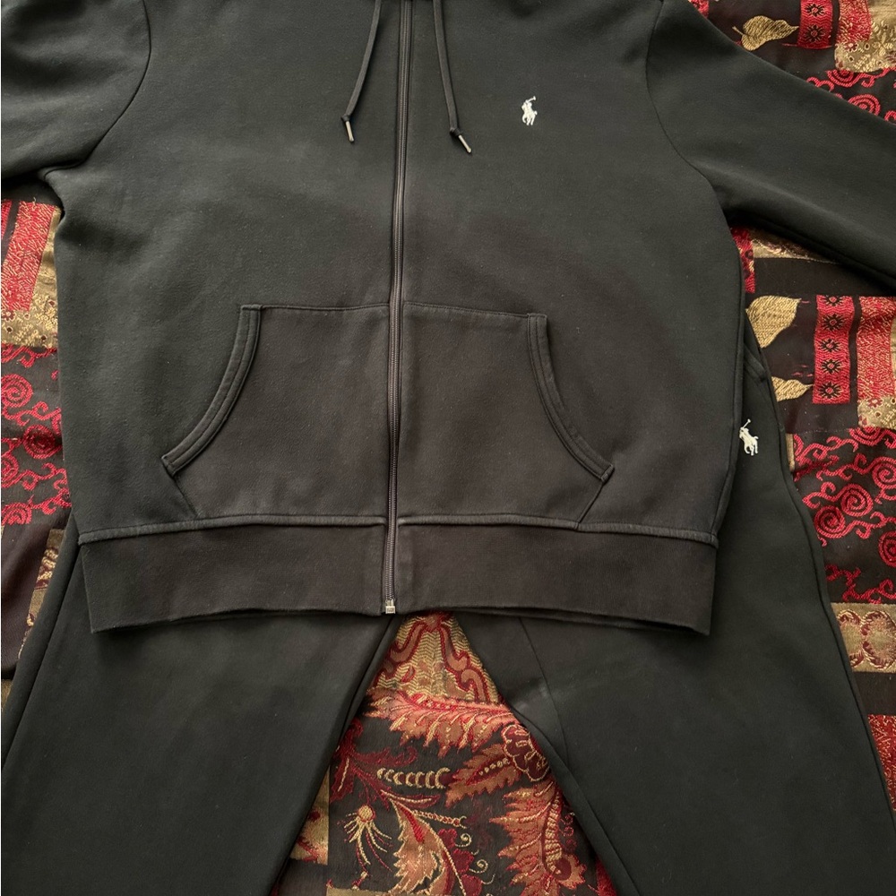 Polo Ralph Lauren Performance Double Knit Black/White Zip Up Hoodie & Sweatpants